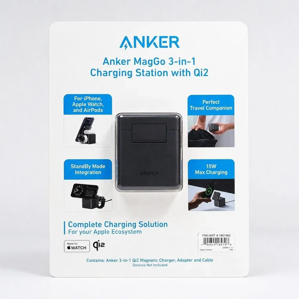 Anker MagGo 3-in-1 Charging Station Qi2 Wireless Magnetic iPhone Apple Watch Air